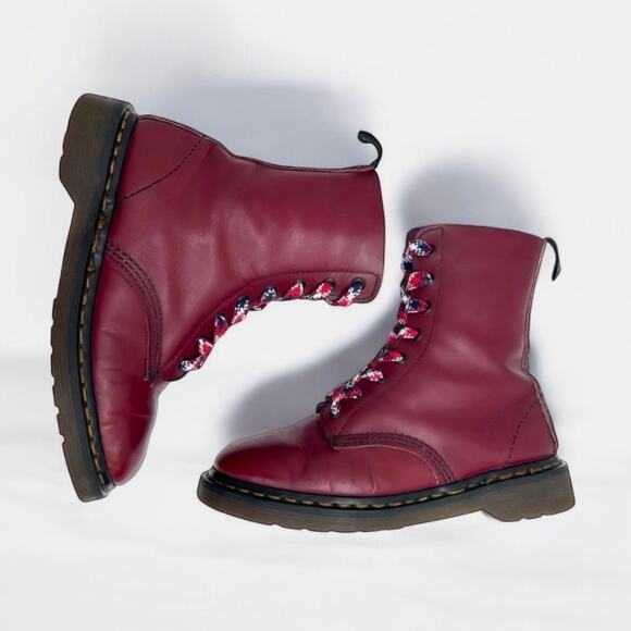 Dr. Doc Martens US7 Vintage 1980s England MIE Soft Red Pascal 8 Eyelet 1460 UK5 - Picture 5 of 11